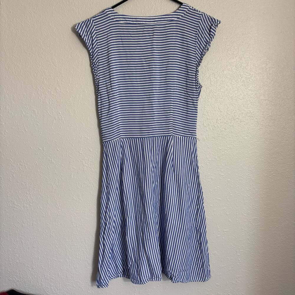 LOFT Women's Striped V-Neck Flutter Sleeve Button-Down Rayon Mini Dress Size 4 - Picture 6 of 8